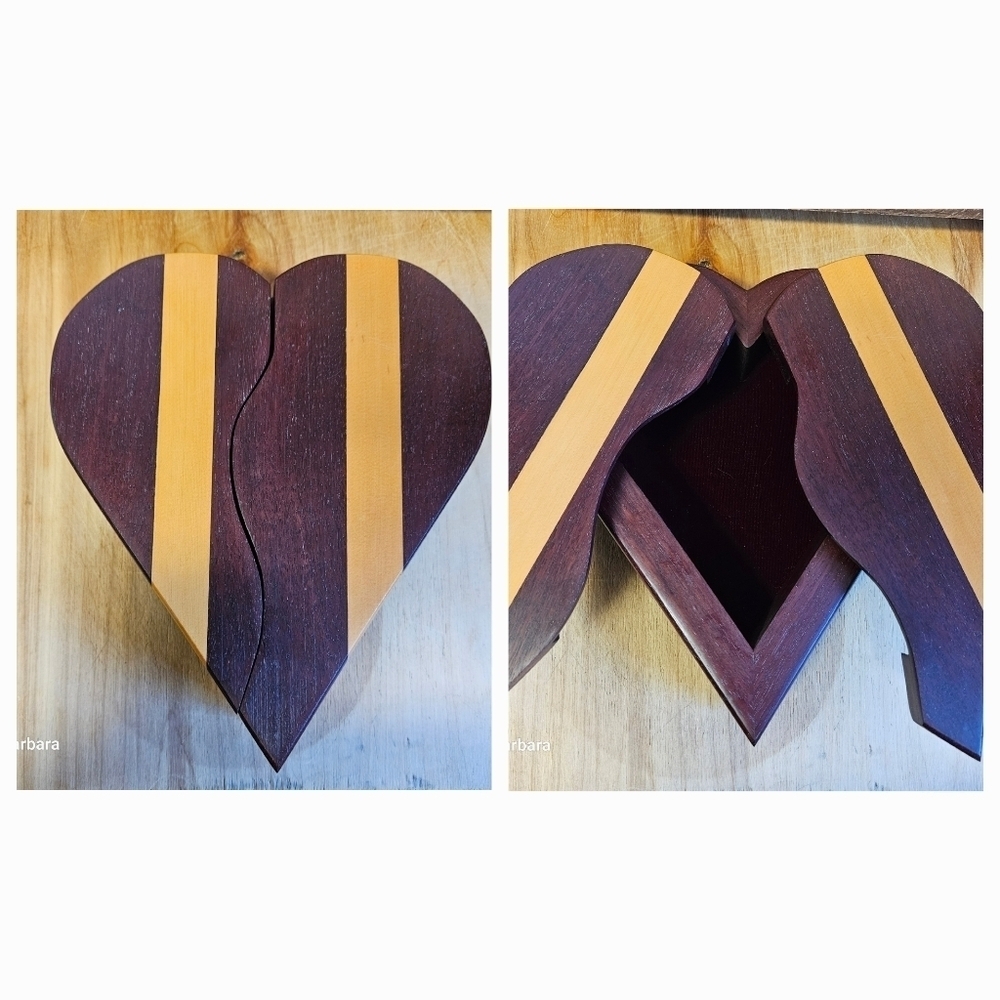 Vintage Wooden Heart-Shaped Box With Center Split Opening